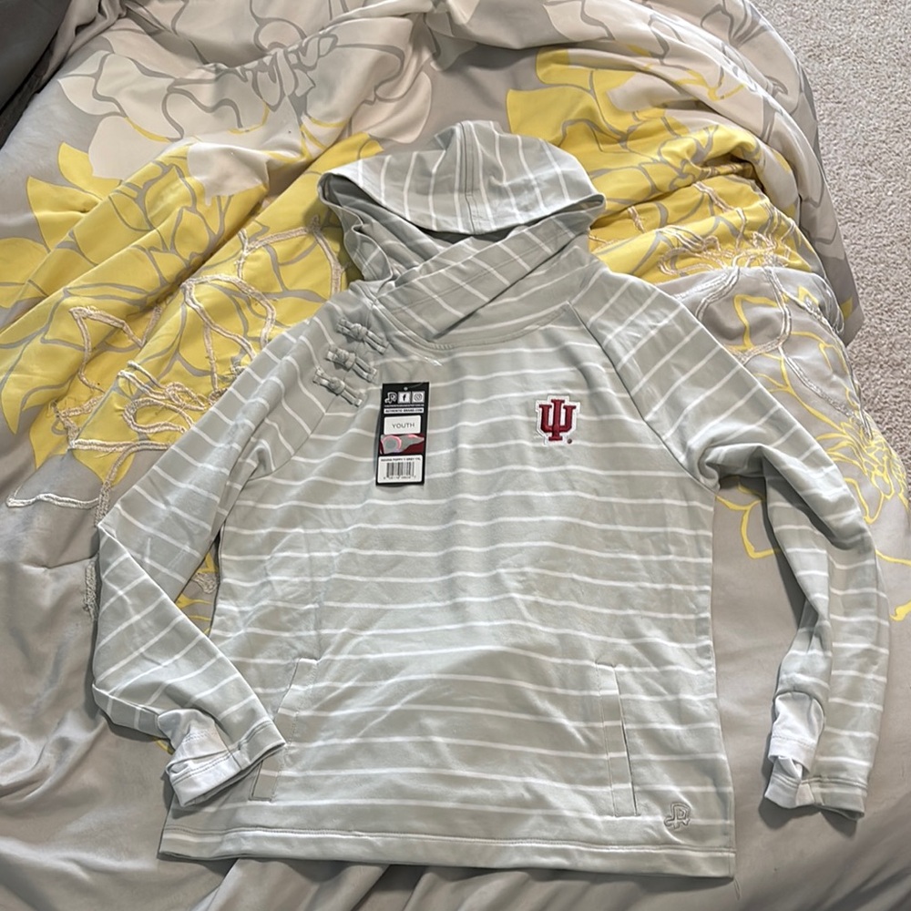 Gray Striped Hoodie with IU Logo